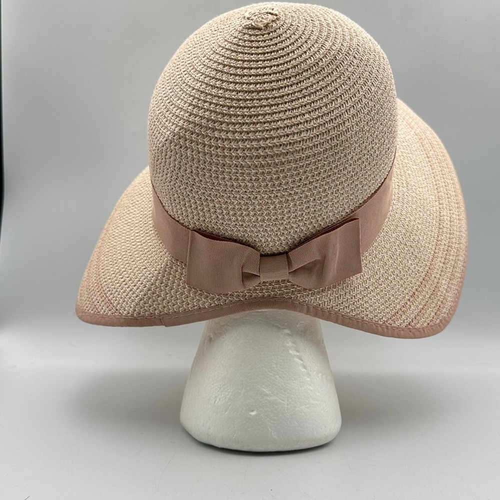Magid Hats Womens Pink Woven Paper Wide Brim Sun Hat with Grosgrain Bow Accent - Picture 4 of 13